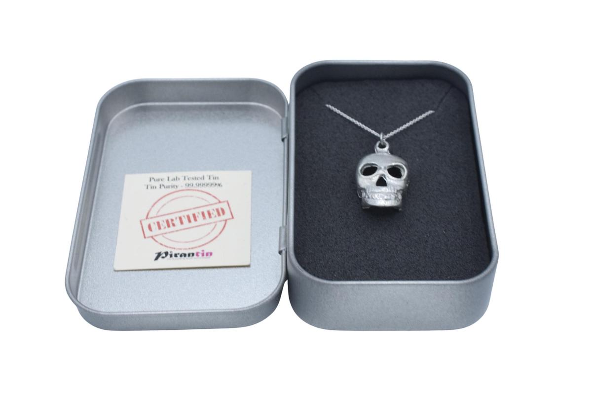 Tin Skull Pendant/Necklace - 10th Wedding Anniversary. Birthday.