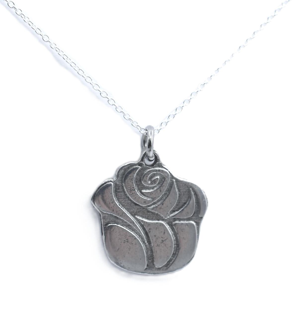 Tin Rose Design Pendant Necklace – 10th Anniversary Gift, Pure Tin