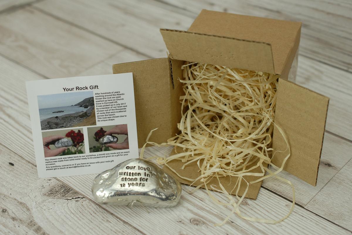 Our Love Written in Stone for 12 Year - Quality Tin Rock for your Anniversary