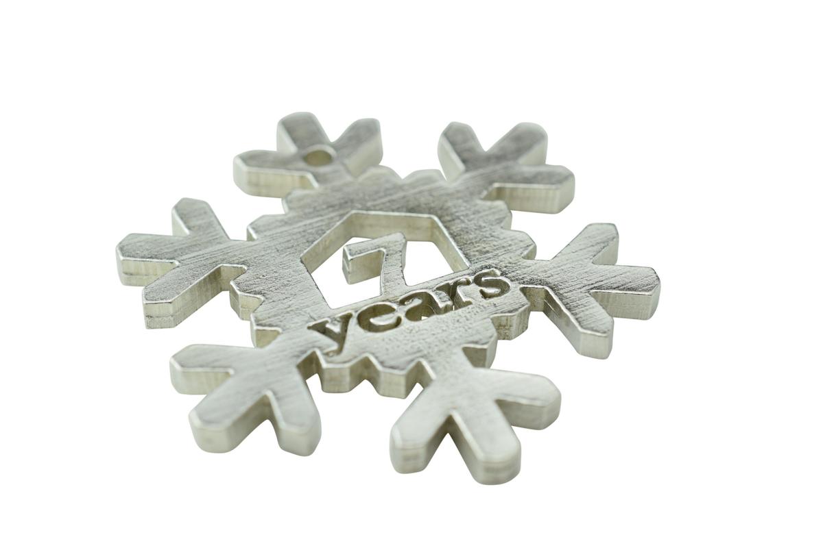 7 Year Cut Out Metal Snowflake Christmas Tree Hanging Decoration - 7th Wedding Anniversary