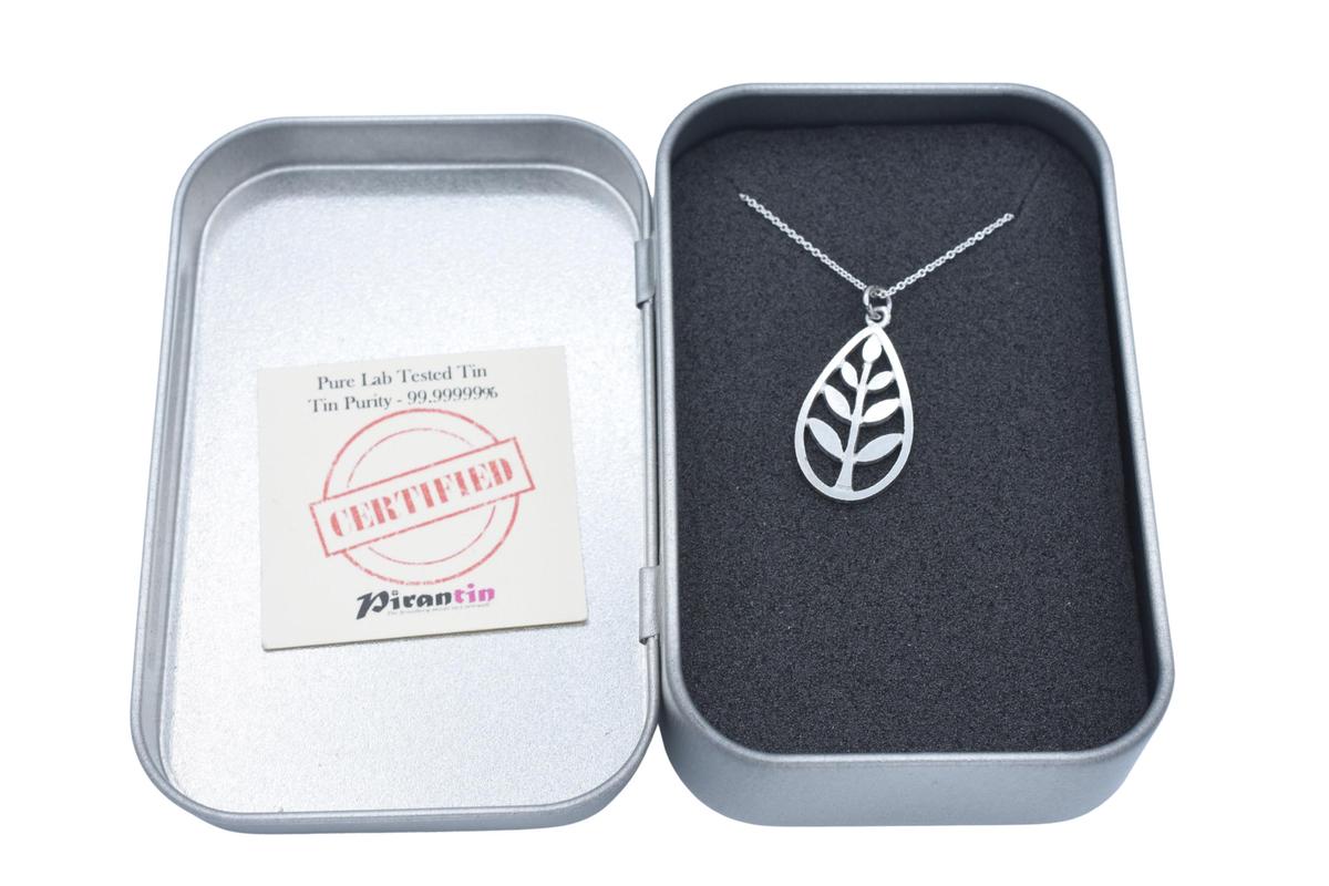 Tin Leaf Drop Pendant/Necklace - 10th Wedding Anniversary. Birthday.
