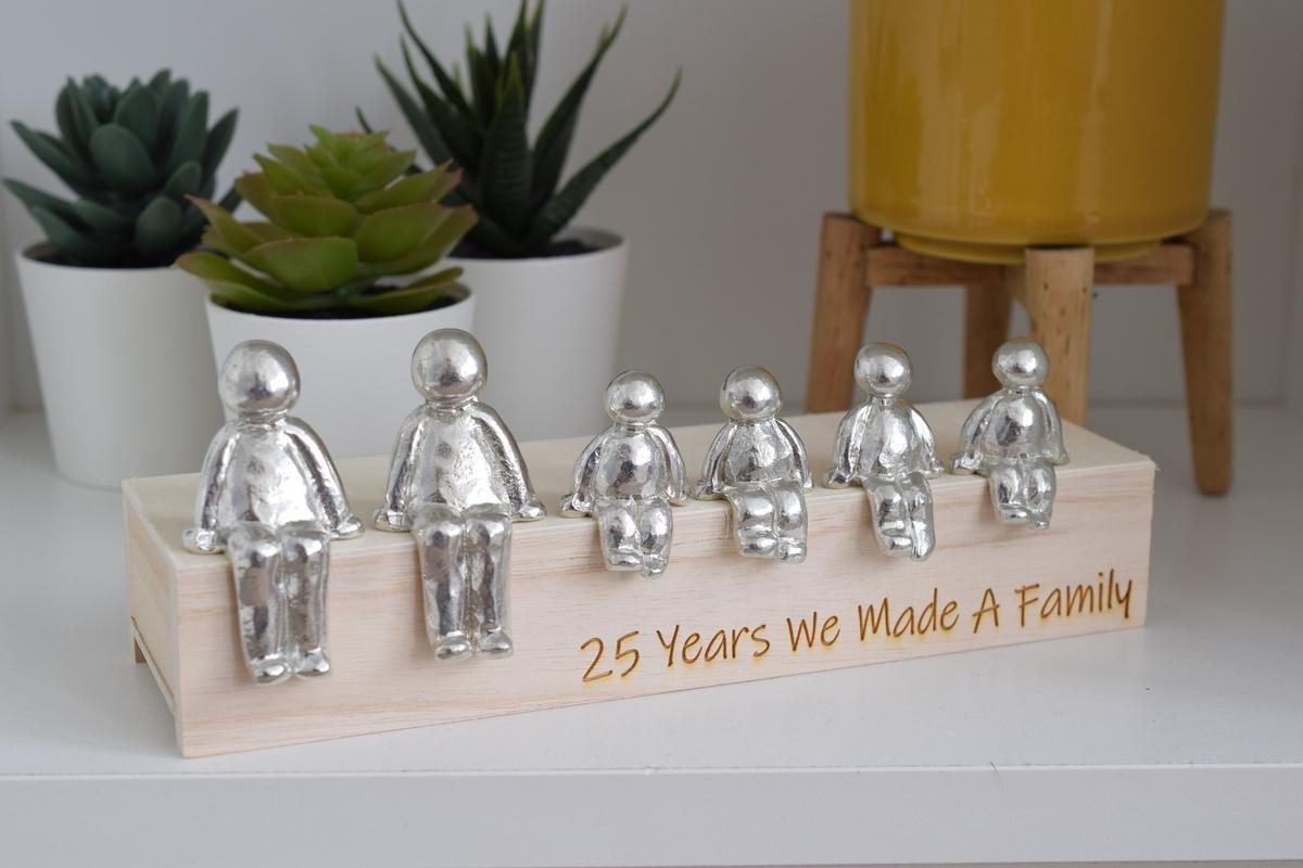 25 Years We Made a Family Sculpture Figurines - 25th Anniversary | Years 1 to 30 Available | Wooden Box Size & Grain Will Vary