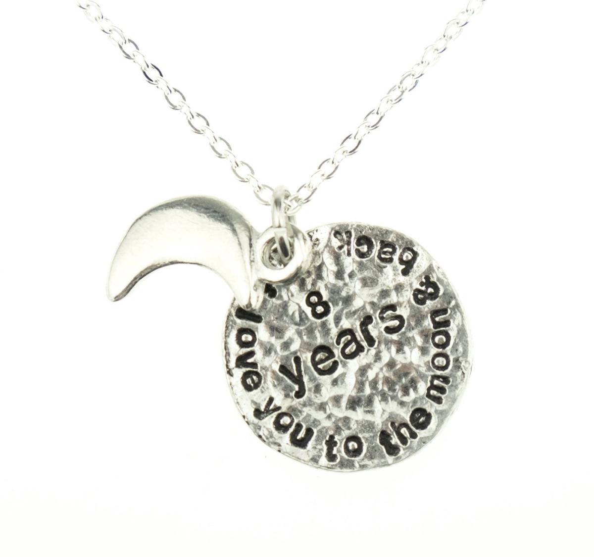 8th Anniversary Necklace - Hammered Moon, I Love You To The Moon And Back