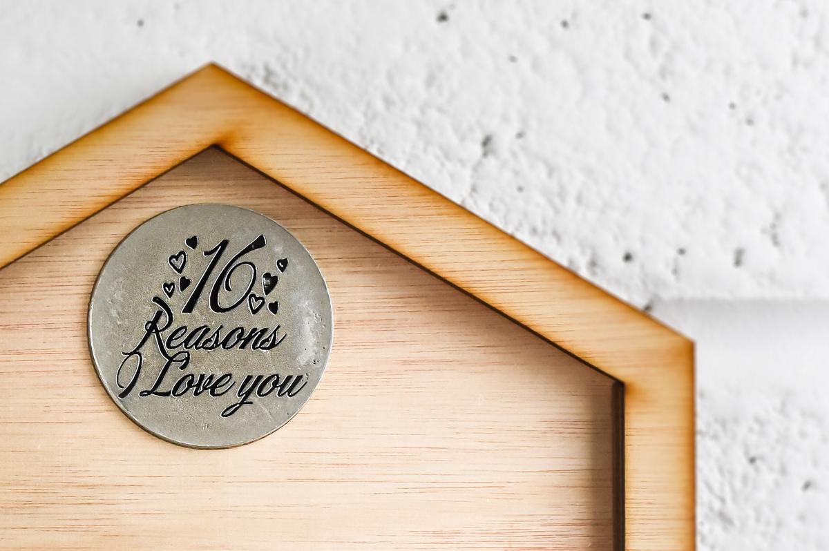 16th Anniversary16 Reasons I Love You Wooden Wall Frame - Full Colour Love Tokens