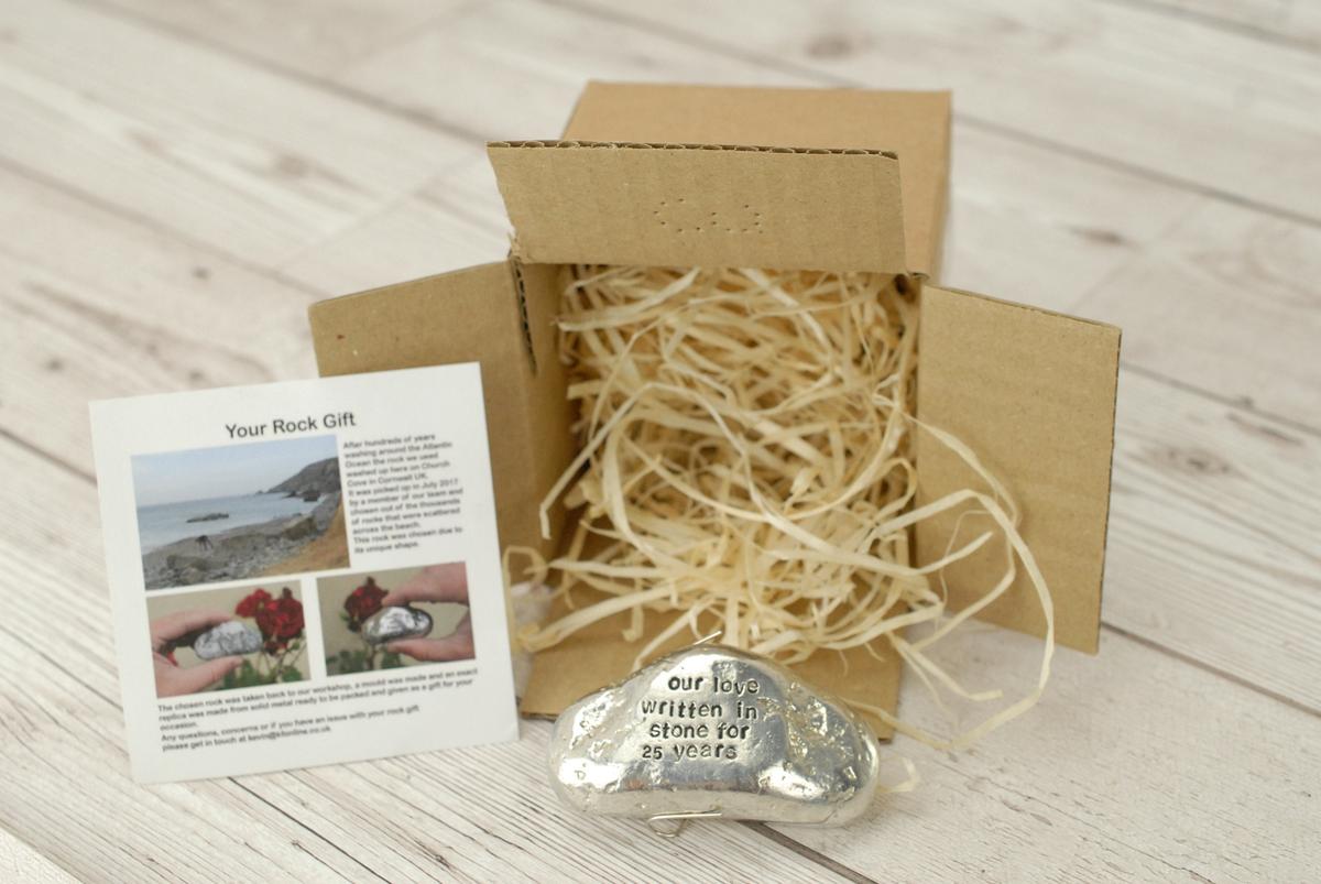 Our Love Written in Stone for 25 Year - Quality Tin Rock for your Anniversary