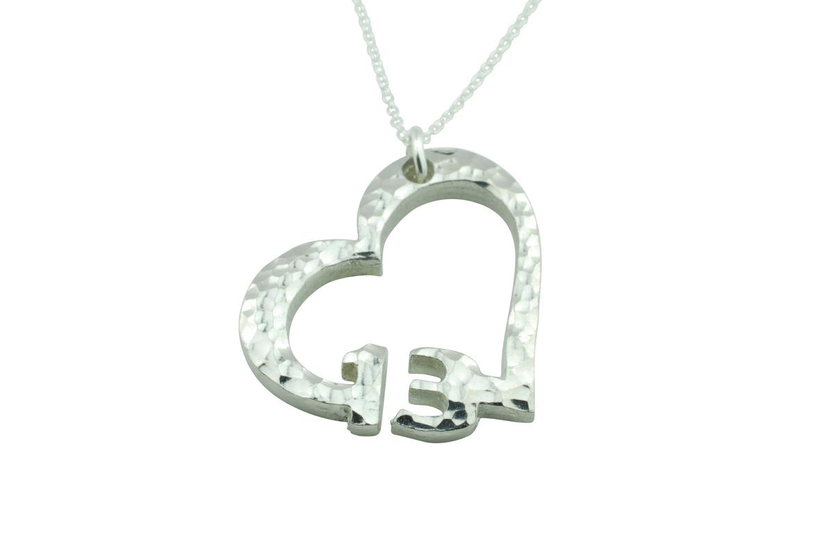 13th Anniversary Beaten Heart Pendant with Sterling Silver Chain
