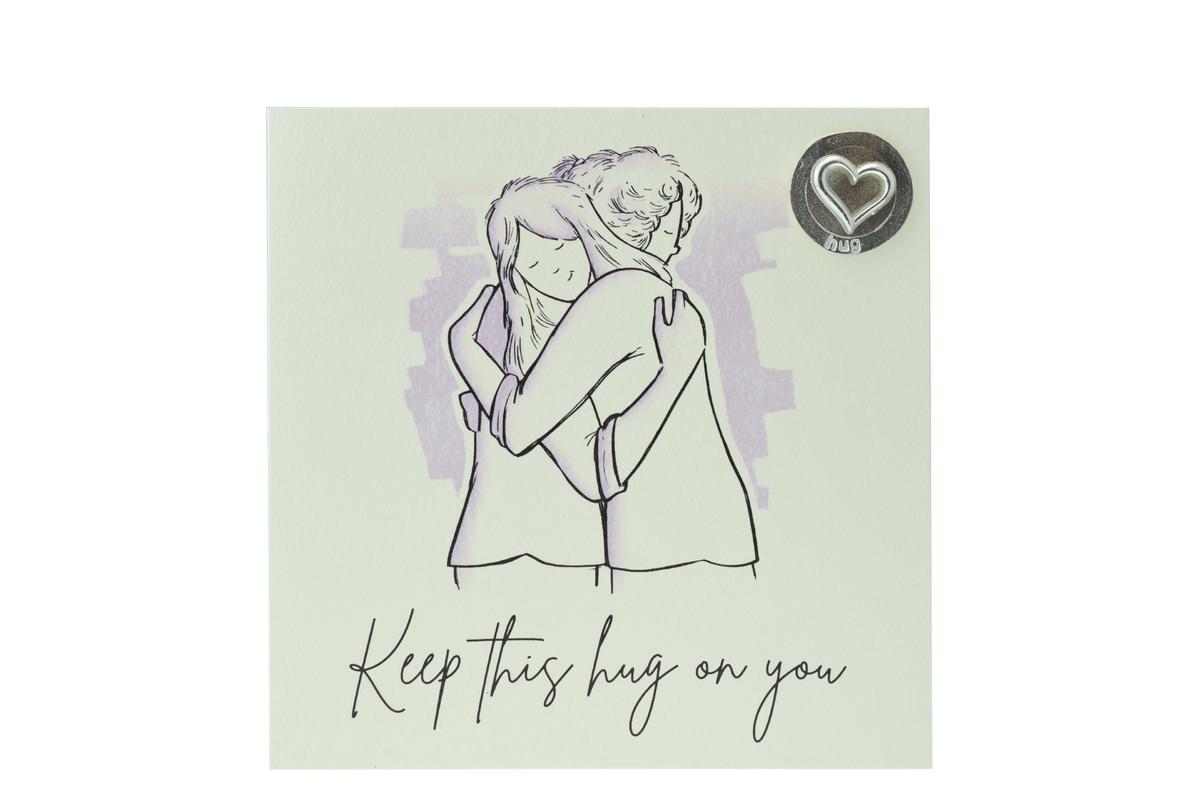 Girls Hugging Card with Hug Token - Perfect for Friends or Family - Socially Distanced Hug