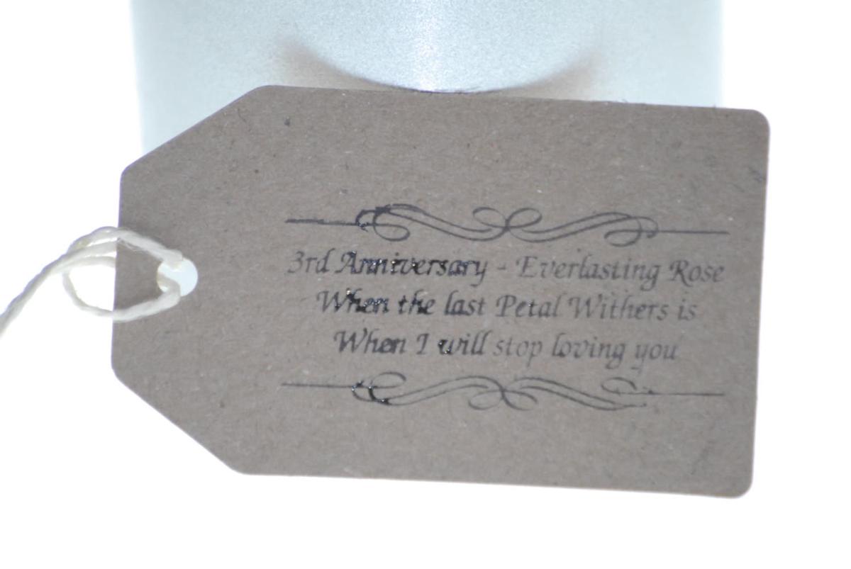 3rd Anniversary Gift - Solid Casted Metal Rose with Gift Tag
