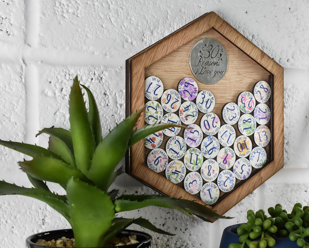 30th Anniversary 30 Reasons I Love You Wooden Wall Frame - Full Colour Love Tokens