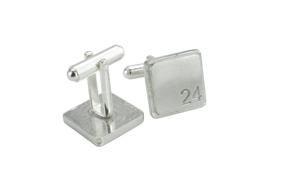 Polished Square Tin Cufflinks with '24' Engraved - 24th Anniversary