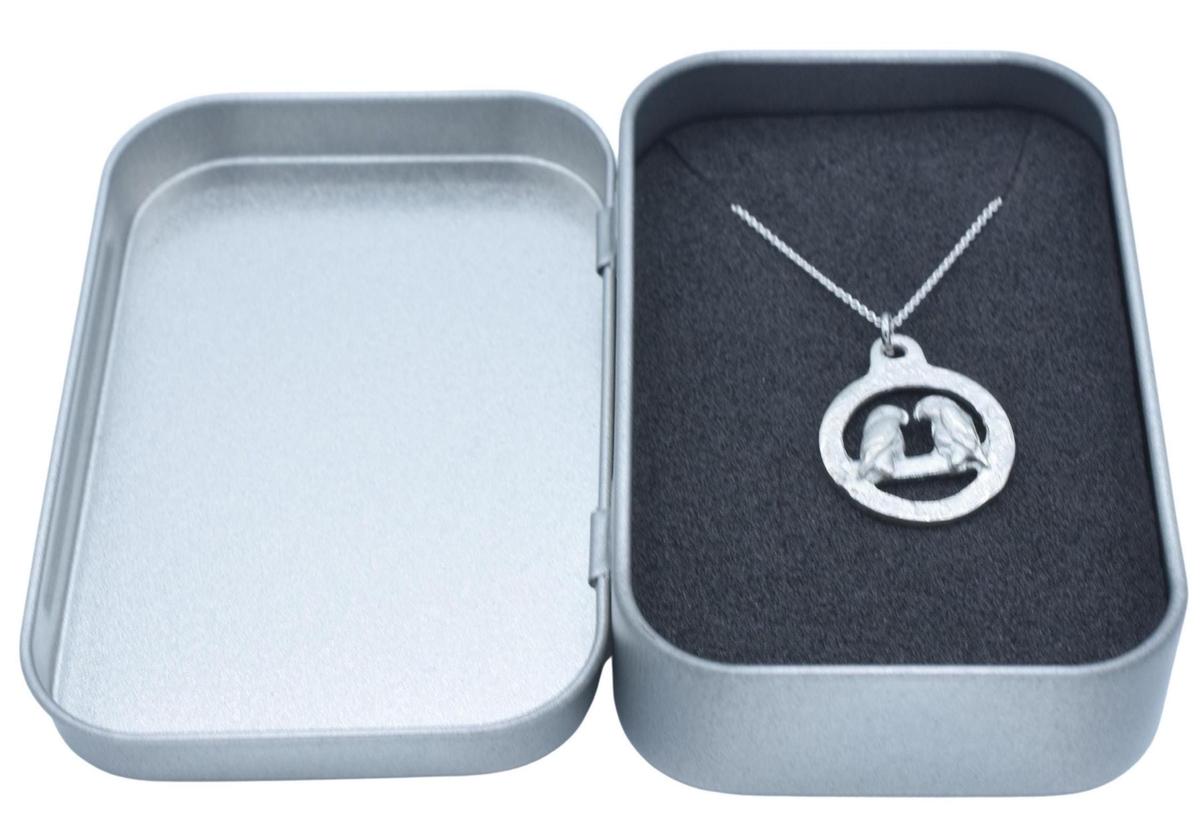 Tin Birds/Lovebirds Pendant/Necklace - 10th Wedding Anniversary. Birthday.