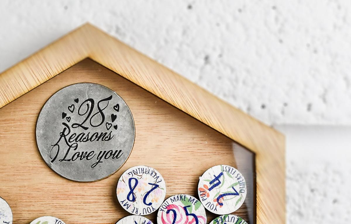 28th Anniversary 28 Reasons I Love You Wooden Wall Frame - Full Colour Love Tokens