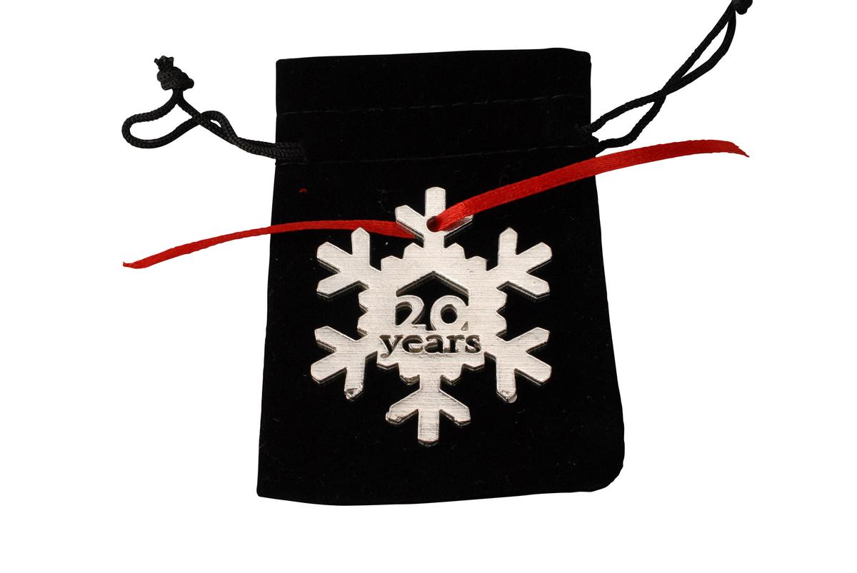 20 Year Cut Out Metal Snowflake Christmas Tree Hanging Decoration - 20th Wedding Anniversary