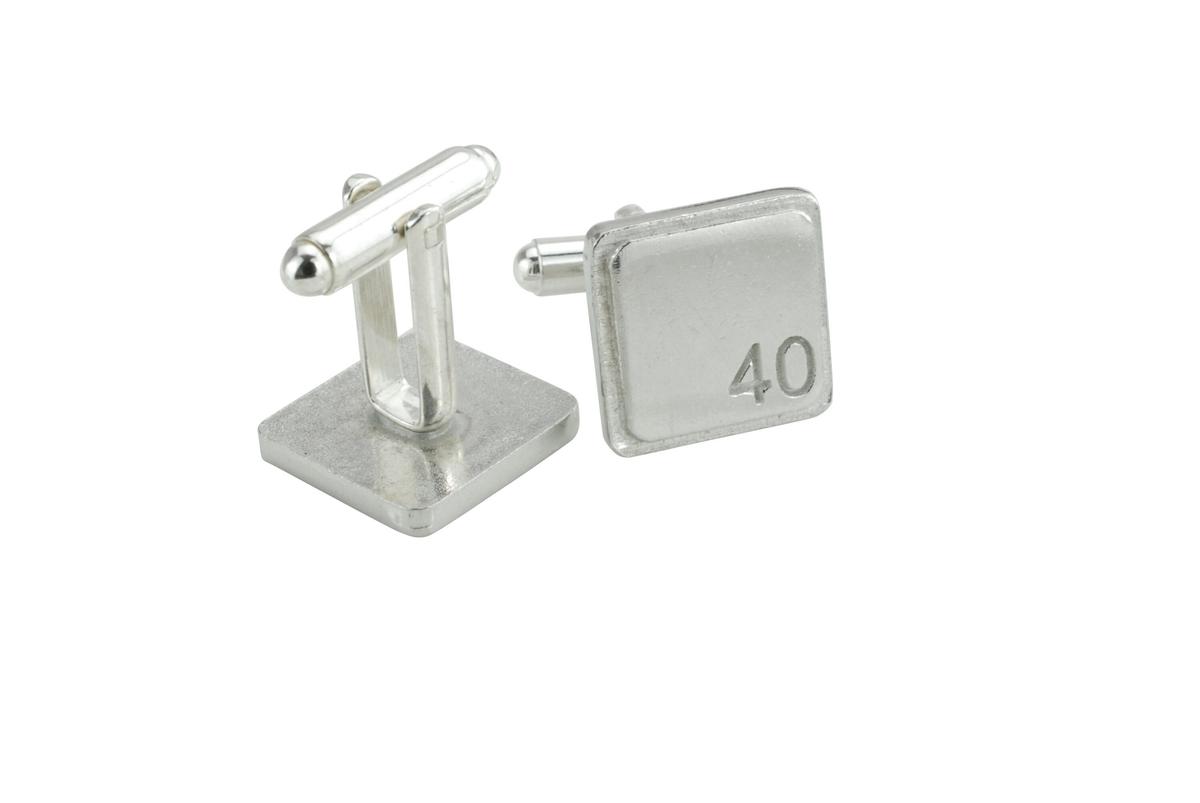 Polished Square Tin Cufflinks with '40' Engraved - 40th Anniversary