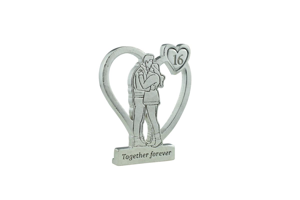 16th Anniversary Metal Ornament – Together Forever Hugging Couple Decoration – Romantic Gift for Husband or Wife