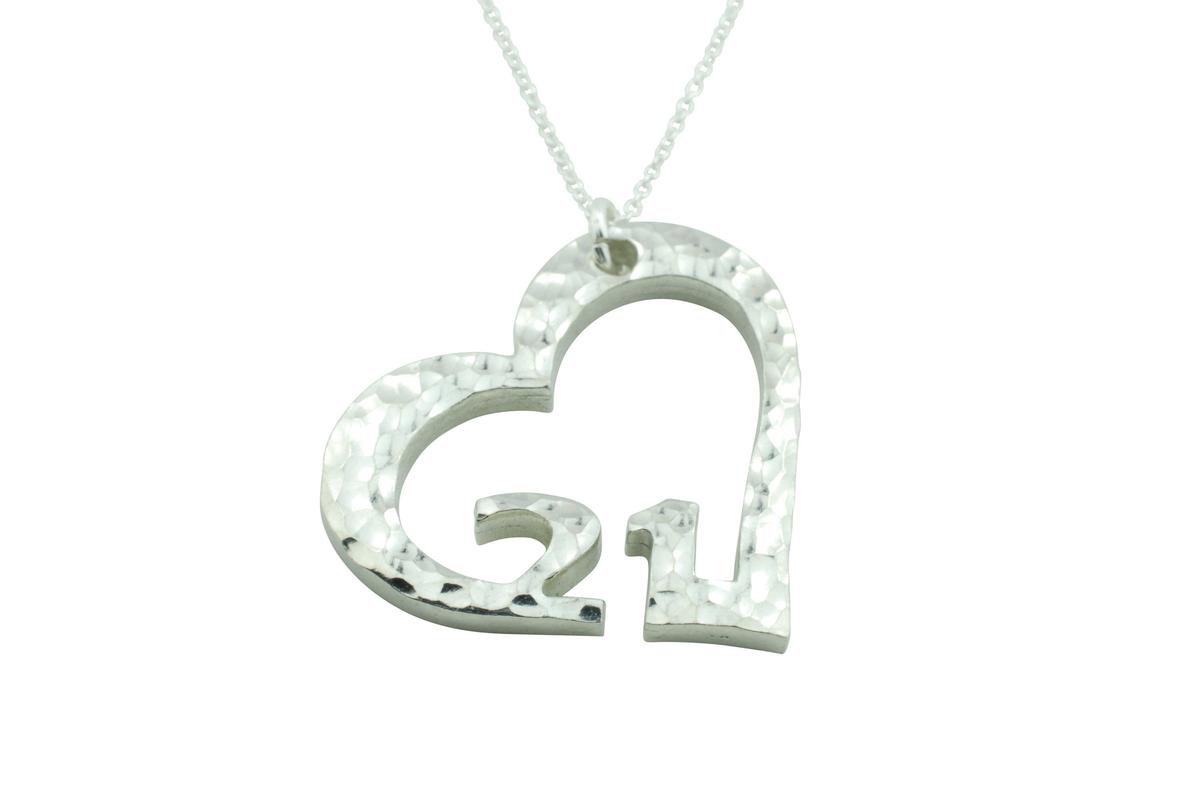 21st Anniversary Beaten Heart Pendant with Sterling Silver Chain