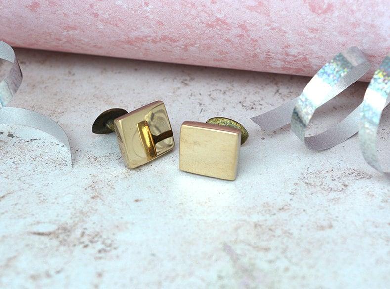 Bronze cufflinks UK — smooth polished square bronze cufflinks with rounded corners, handmade in Cornwall