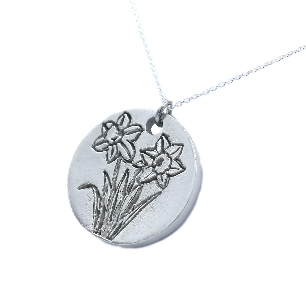 Tin 10th Wedding Anniversary Daffodil Pendant (made from pure tin content)