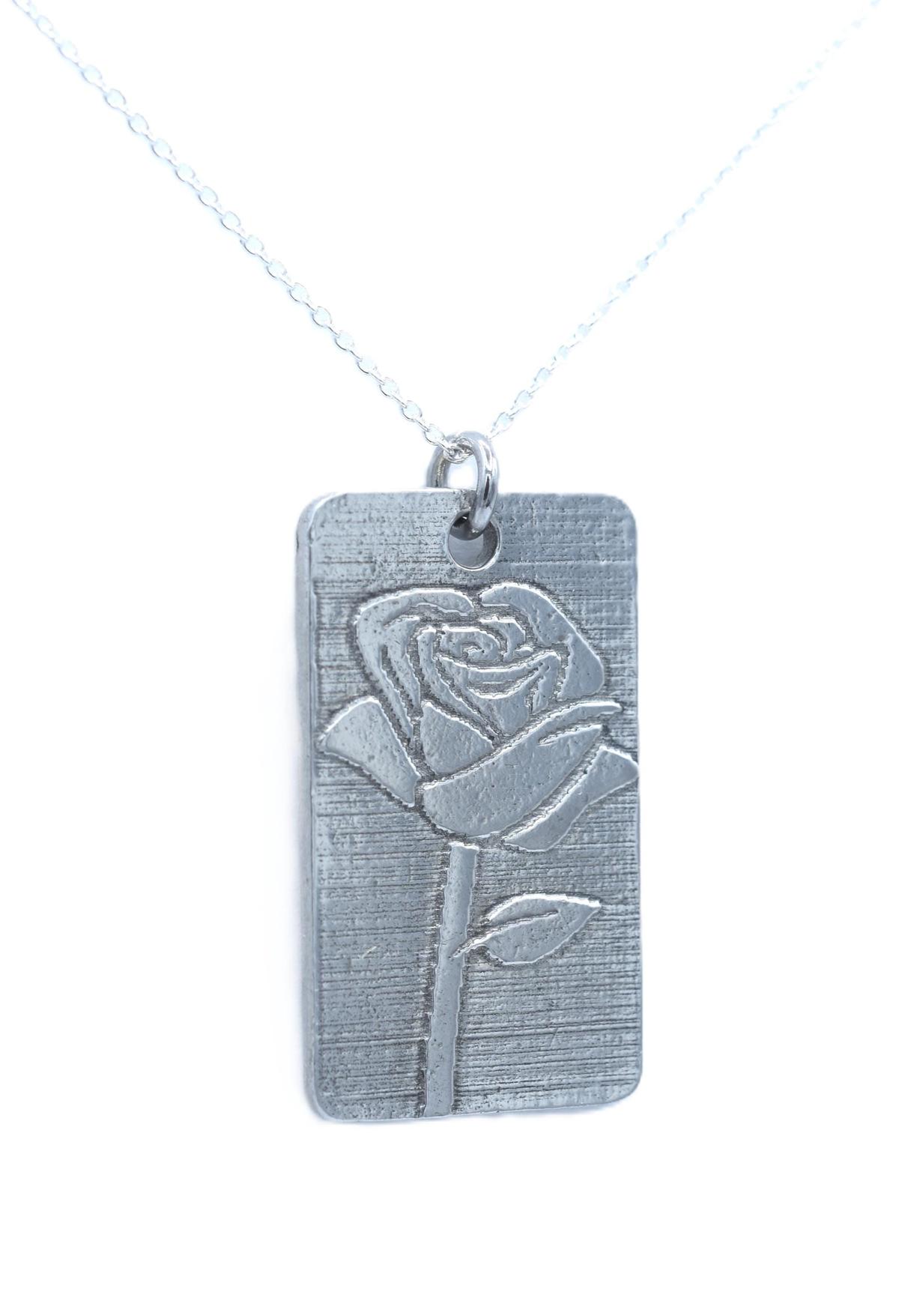 Tin Rose Design Pendant Necklace – 10th Anniversary Gift, Pure Tin