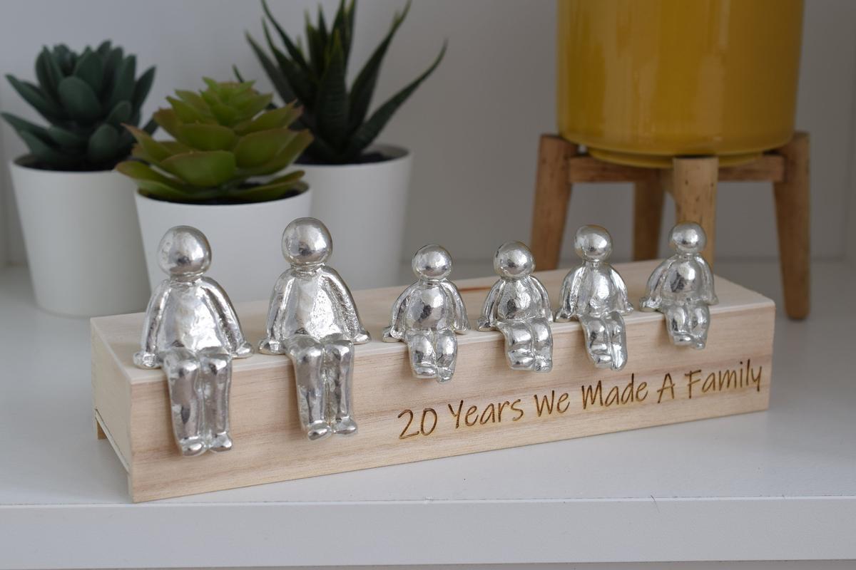 20 Years We Made a Family Sculpture Figurines - 20th Anniversary | Years 1 to 30 Available | Wooden Box Size & Grain Will Vary.
