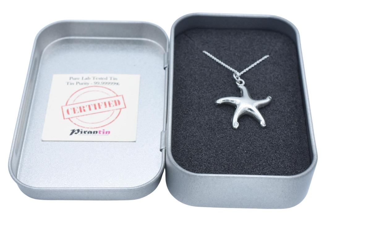 Tin Starfish Pendant/Necklace (SMALL) - 10th Wedding Anniversary. Birthday.