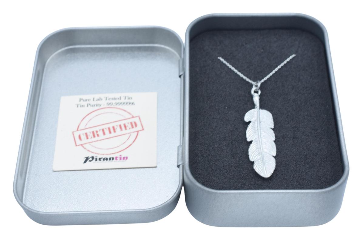 Tin Feather Pendant/Necklace - 10th Wedding Anniversary. Birthday.