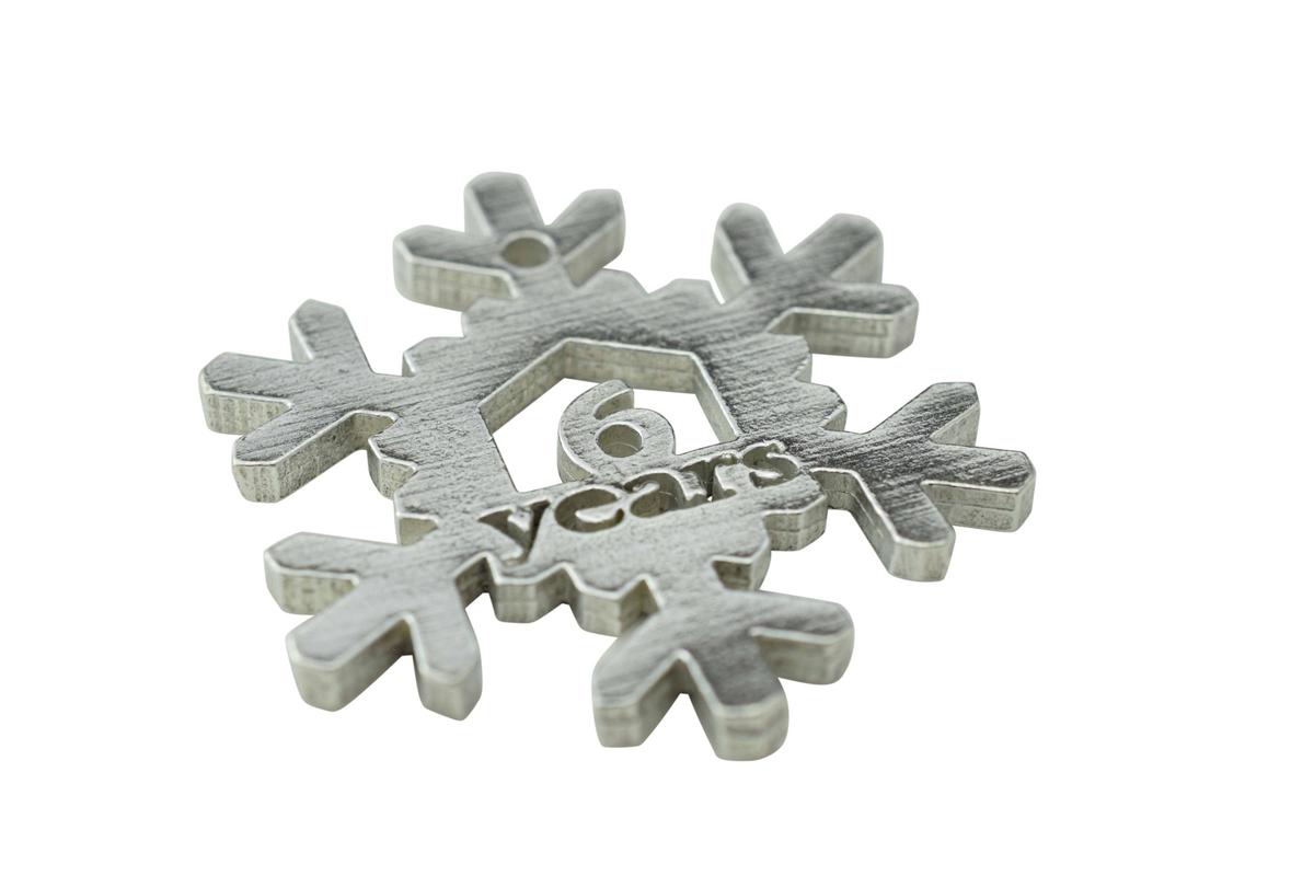 6 Year Cut Out Metal Snowflake Christmas Tree Hanging Decoration - 6th Wedding Anniversary