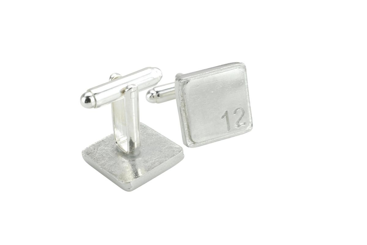 Polished Square Tin Cufflinks with '12' Engraved - 12th Anniversary