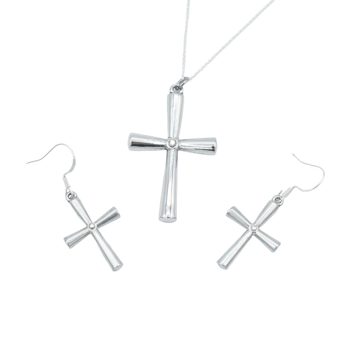 Classic Tin Diamond Cross Necklace and Earring set - 10th Anniversary gift