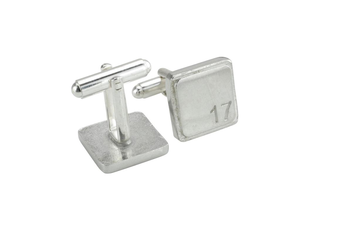 Polished Square Tin Cufflinks with '17' Engraved - 17th Anniversary
