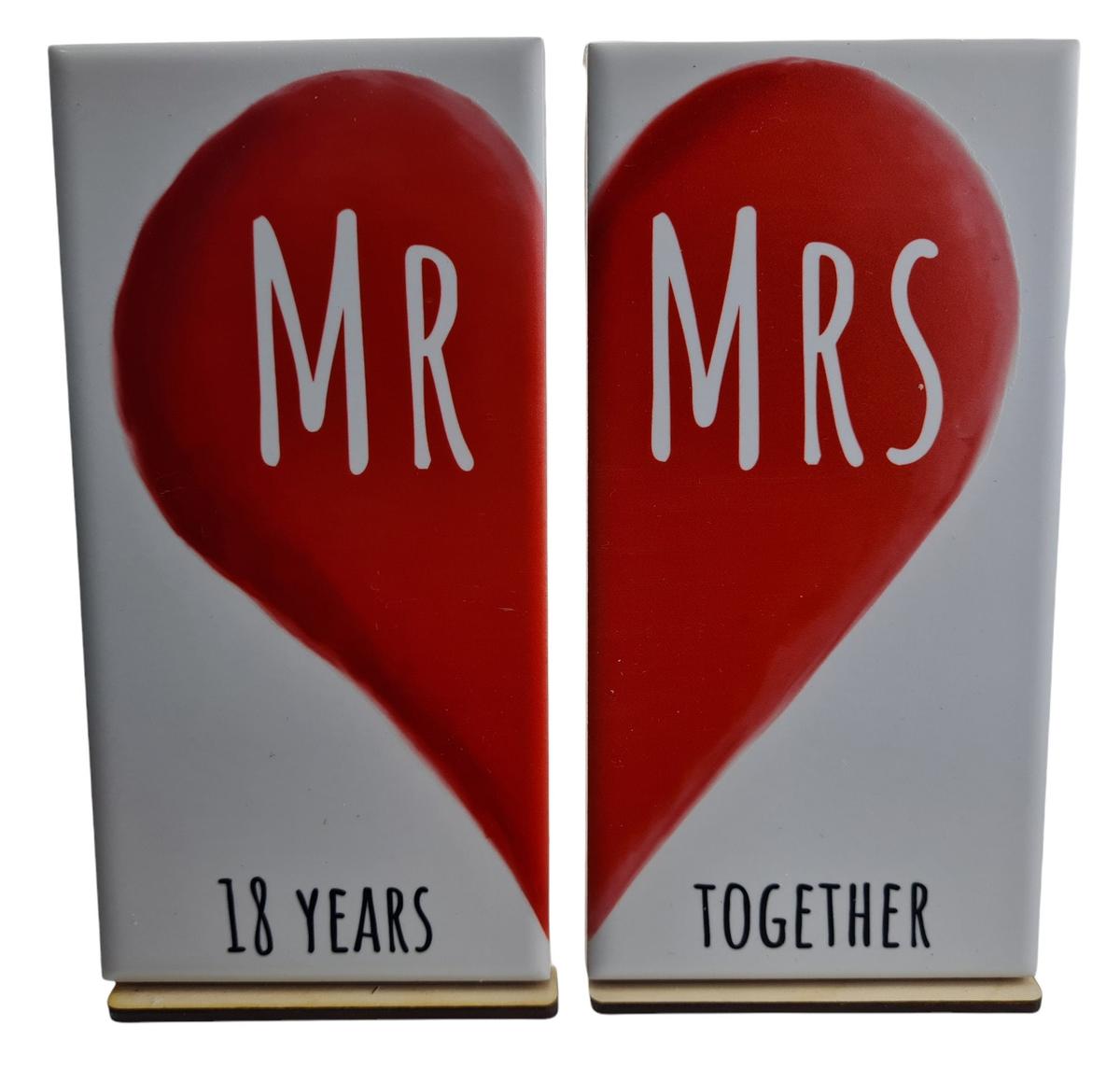 Mr & Mrs 18 Years Together - 18th Anniversary Double Tile Ornament (free stand)