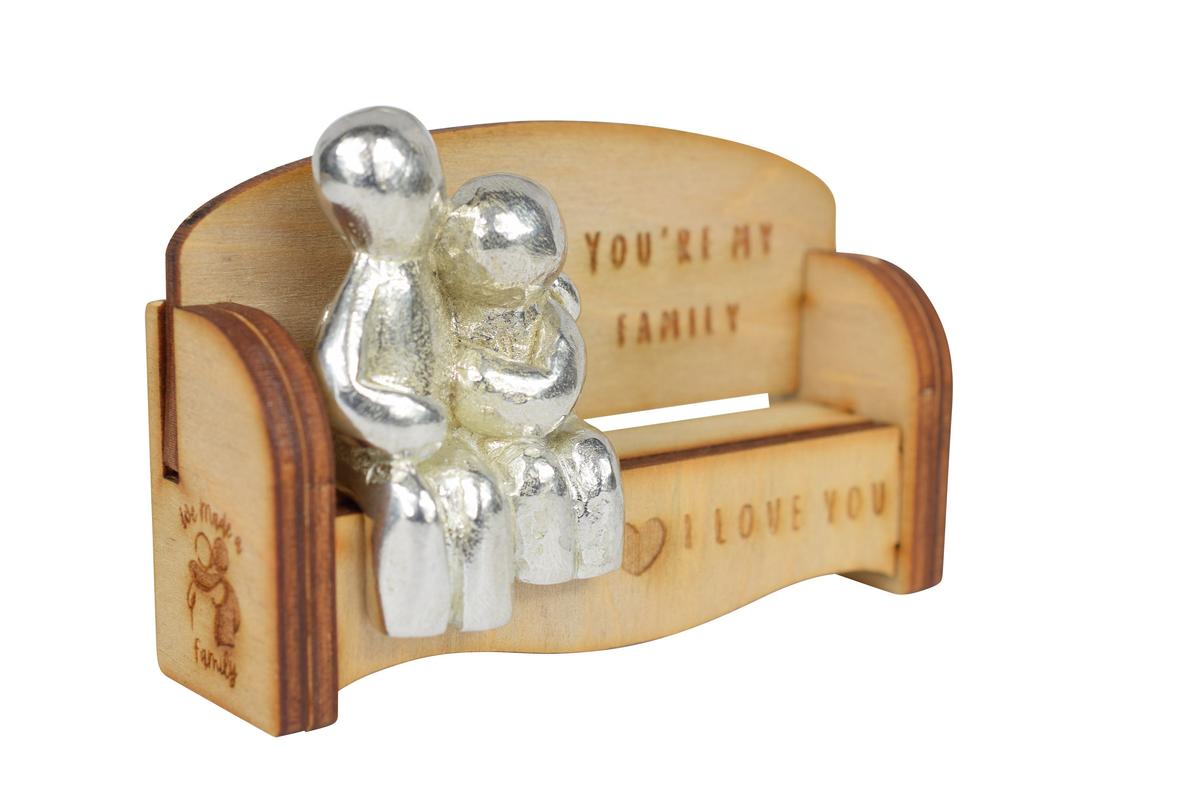 Anniversary Gift for Wife or Husband | 'You're My Family' Cuddling Couple Wooden Sofa Bench | Romantic Keepsake, Handmade UK