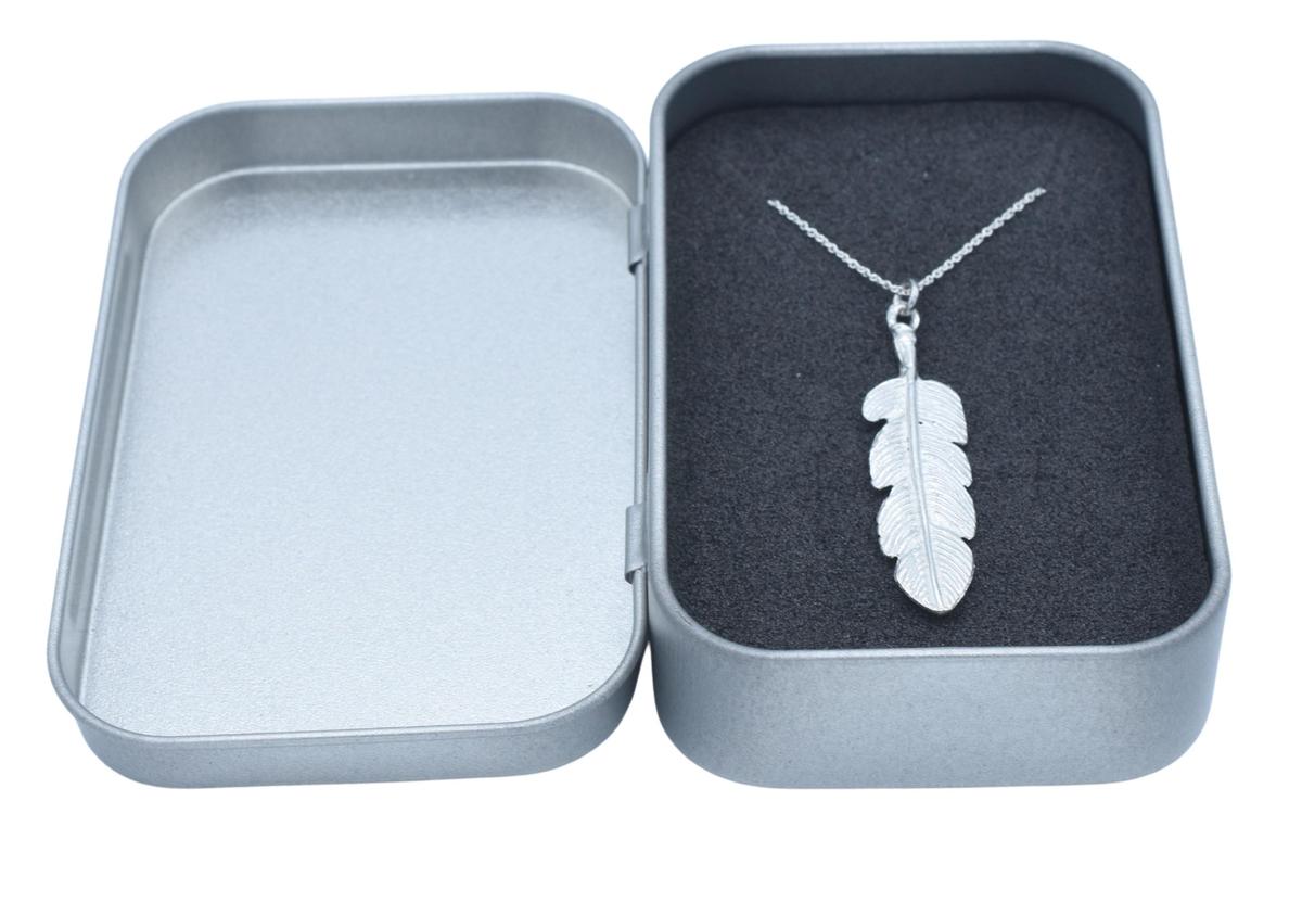 Tin Feather Pendant/Necklace - 10th Wedding Anniversary. Birthday.