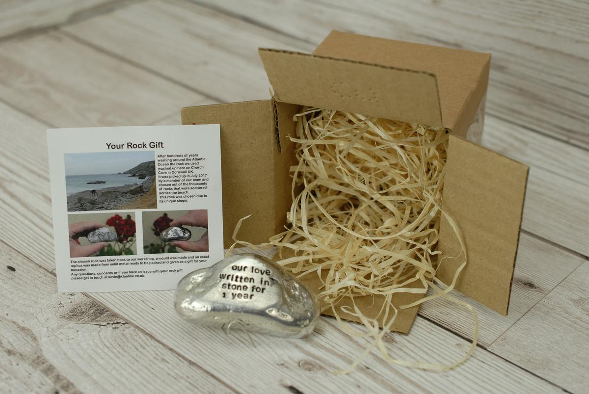 Our Love Written in Stone for 1 Year - Quality Tin Rock for your Anniversary