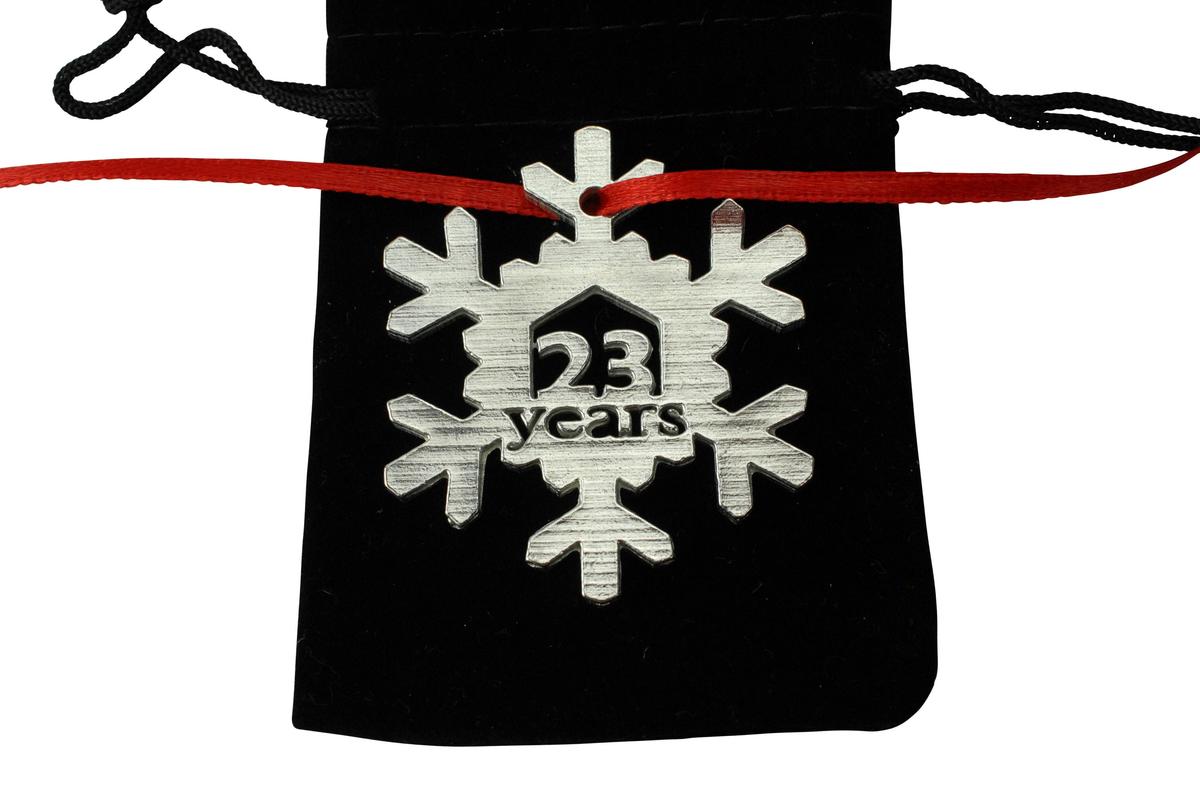 23 Year Cut Out Metal Snowflake Christmas Tree Hanging Decoration - 23rd Wedding Anniversary