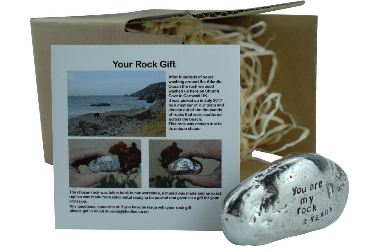 2nd Anniversary You Are My Rock Gift Idea - Solid Metal Heavy Polished Rock Gift for 2 Year Anniversary