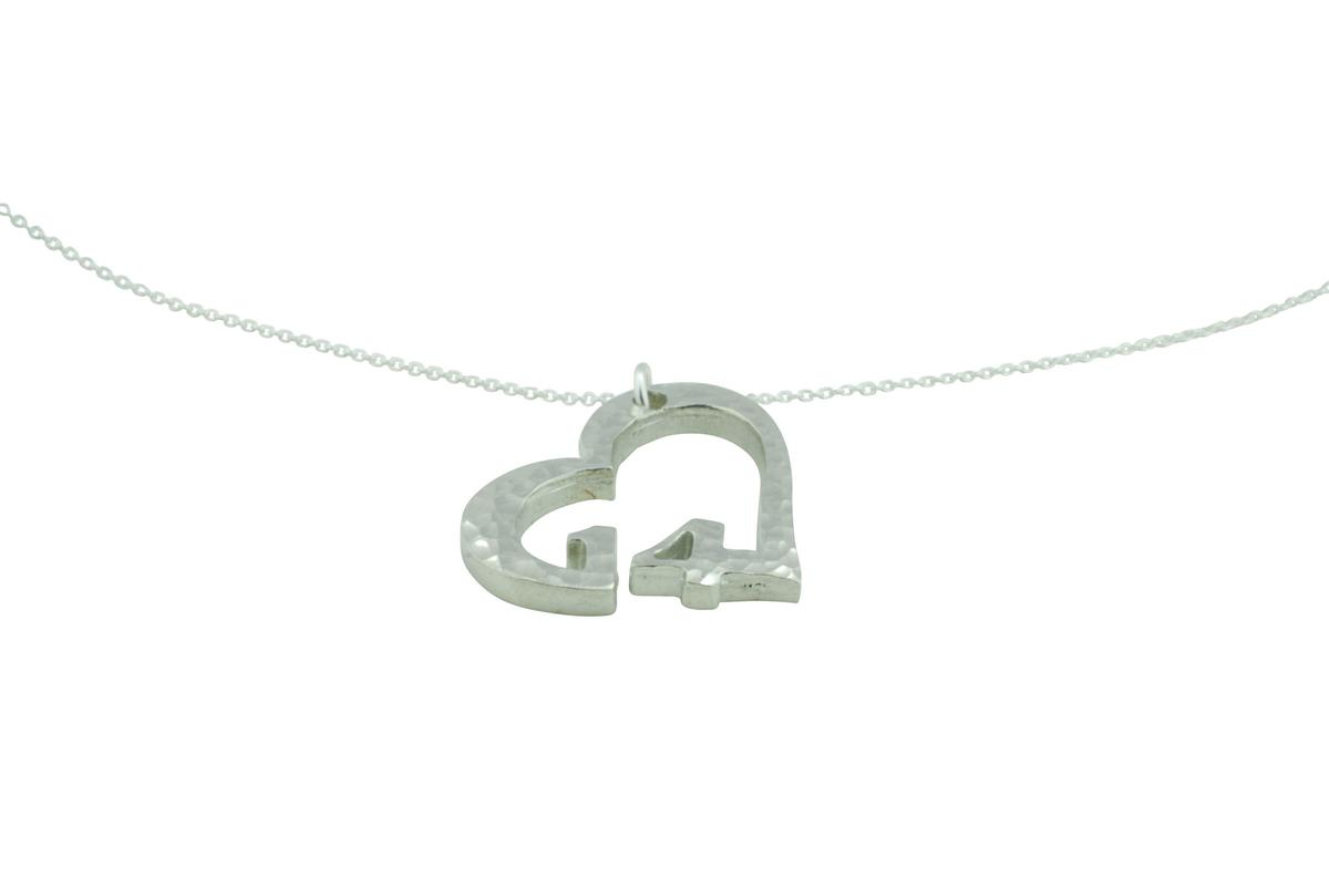 14th Anniversary Beaten Heart Pendant with Sterling Silver Chain