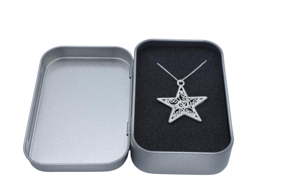 Tin Detailed Swirly Star Necklace - 10th Wedding gift - Womens Pendant