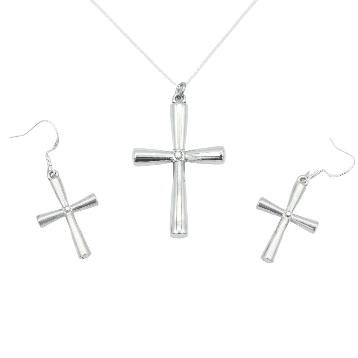 Classic Tin Diamond Cross Necklace and Earring set - 10th Anniversary gift