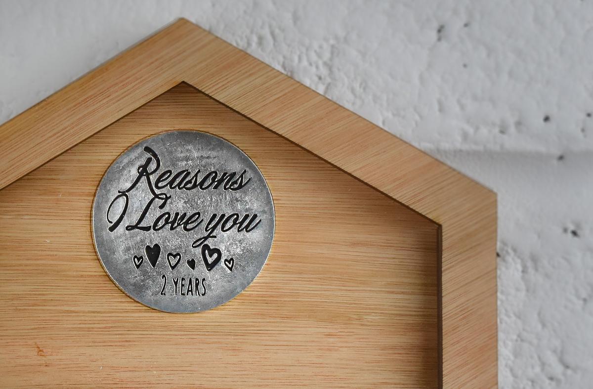 Reasons I Love You 2nd Anniversary Wall Frame and Full Colour Love Tokens