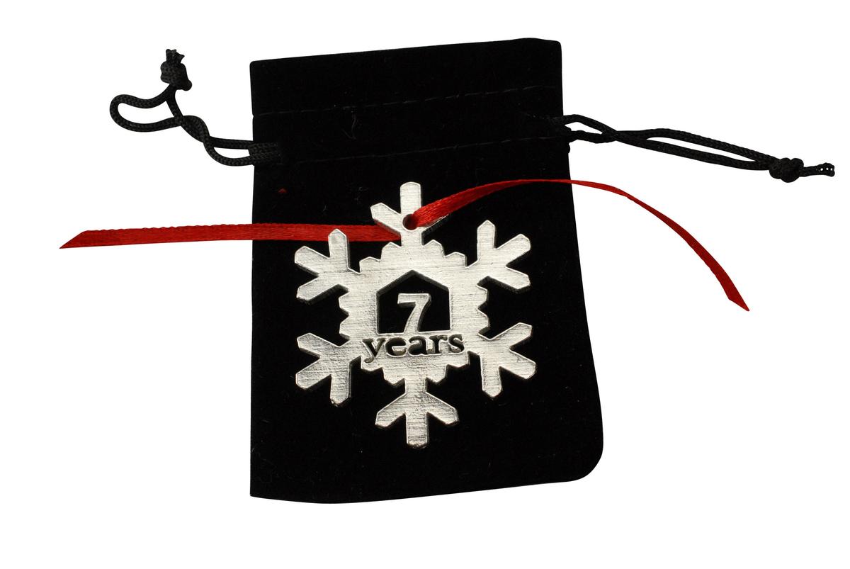 7 Year Cut Out Metal Snowflake Christmas Tree Hanging Decoration - 7th Wedding Anniversary