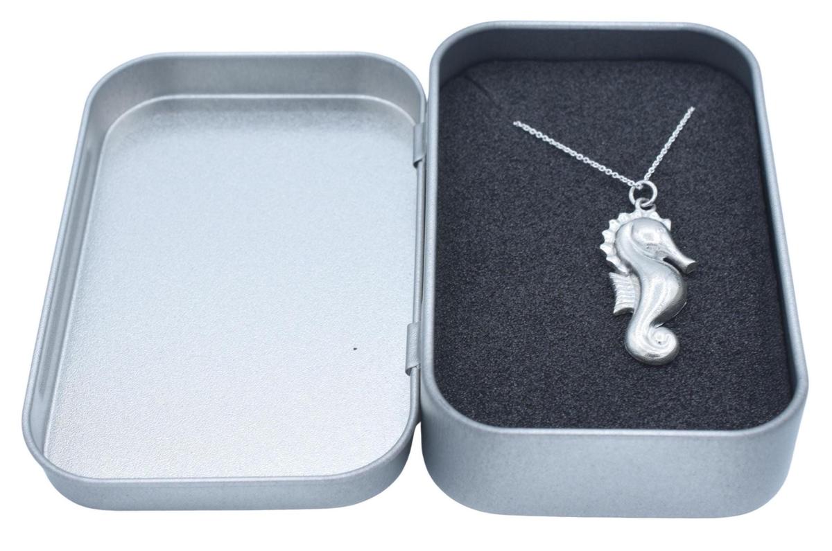 Tin Seahorse Pendant/Necklace (Large) - 10th Wedding Anniversary. Birthday.