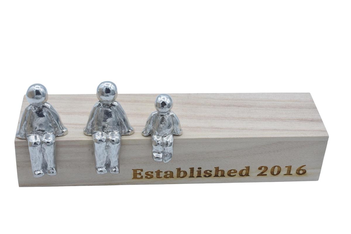 Established Family box - Tin sculpture figures with a wooden box inscribed with Established 2016, or year of your choice