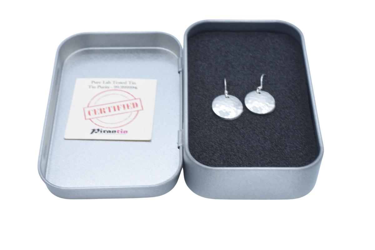 Beaten Tin Disc Earrings – Sterling Silver, 10th Anniversary Gift. Birthday.