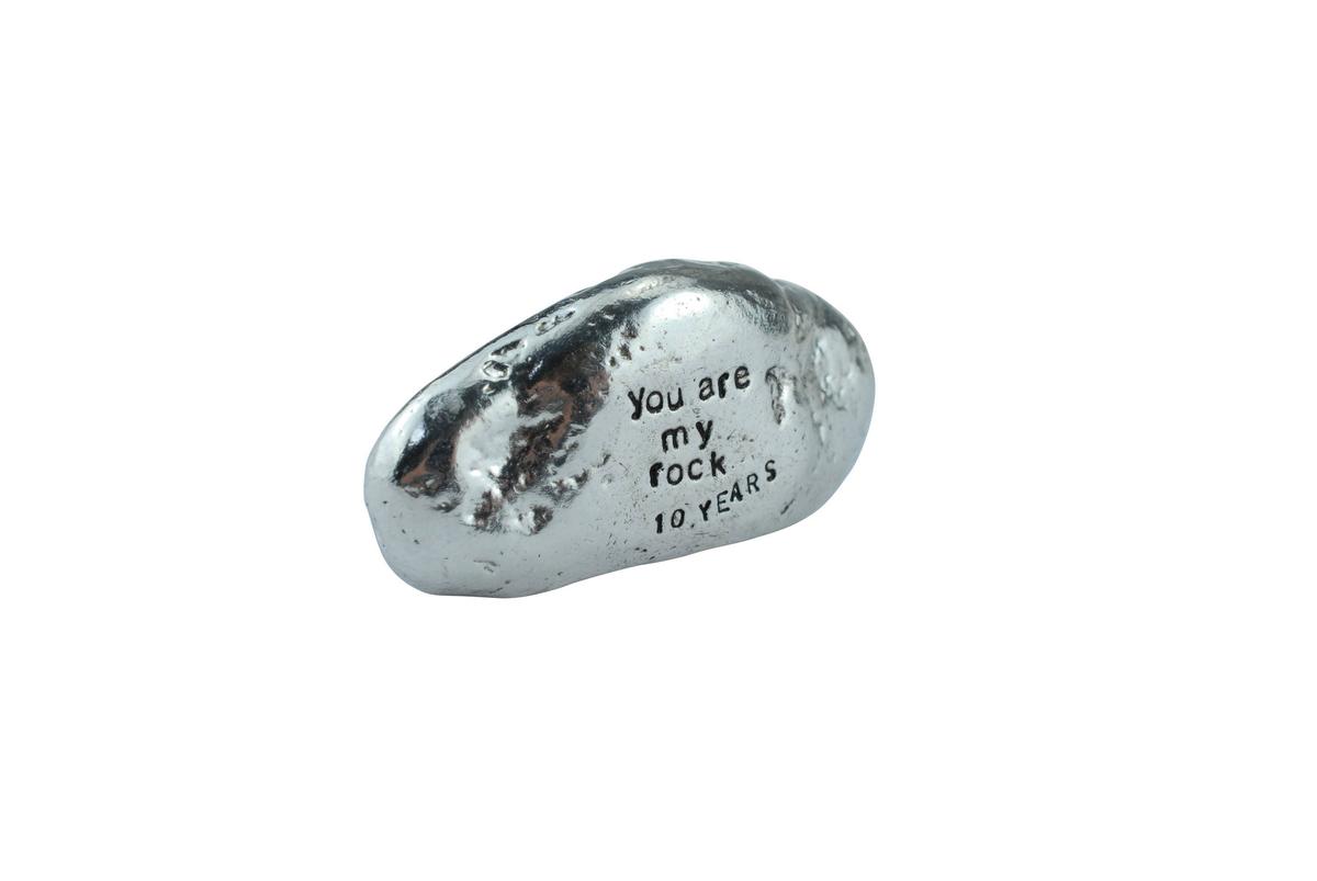 10th Anniversary You Are My Rock Gift Idea - Solid Metal Heavy Polished Rock Gift for 10 Year Anniversary