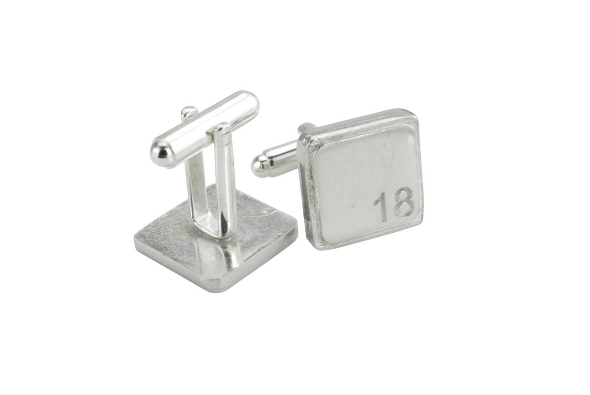Polished Square Tin Cufflinks with '18' Engraved - 18th Anniversary
