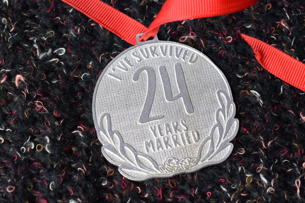 I've Survived 24 Years Married | Anniversary Medal with Sarcastic Phrase