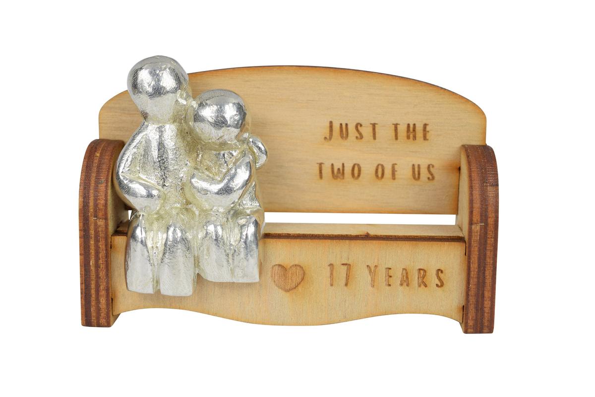 17 Year Anniversary Gift for Couples | Cuddling Couple Wooden Sofa Bench Figurine | 17th Furniture Anniversary Keepsake, Handmade UK