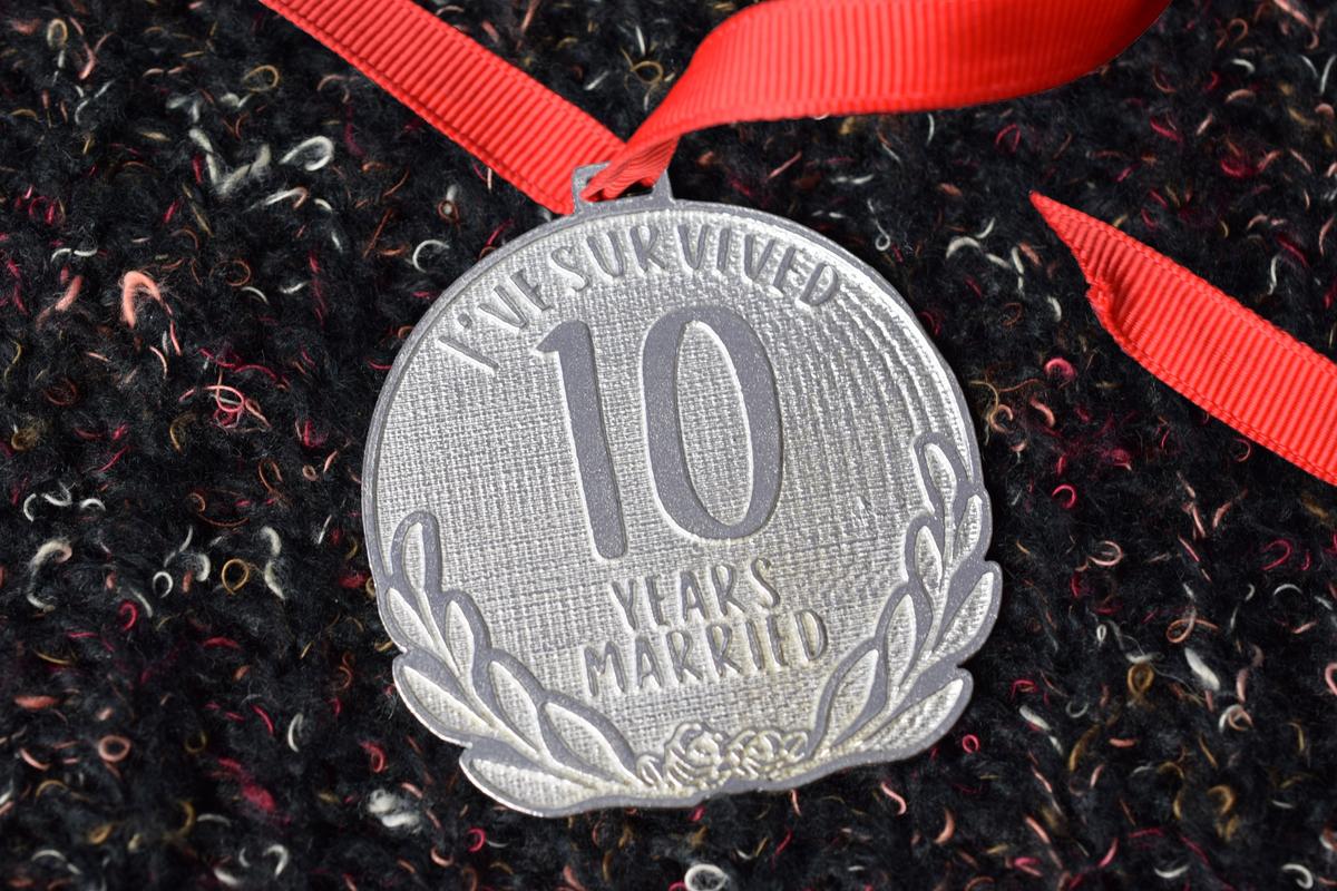 I've Survived 10 Years Married | Tin Anniversary | Anniversary Medal with Sarcastic Phrase