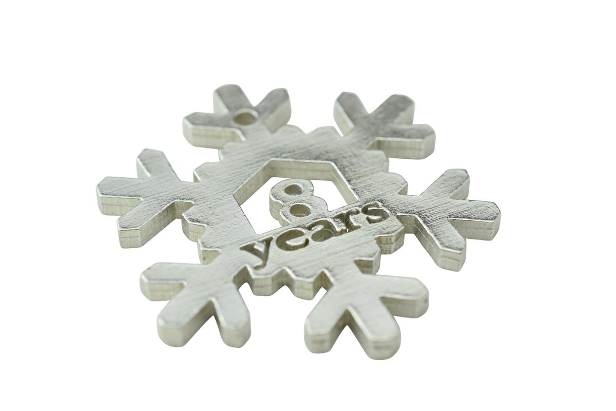 8 Year Cut Out Metal Snowflake Christmas Tree Hanging Decoration - 8th Wedding Anniversary